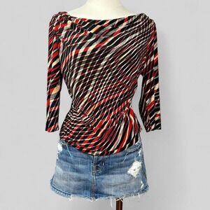 Y2K Women's Boat Neck Swirl 3/4 Sleeve Top Womens XL Embroidered Alt Grunge